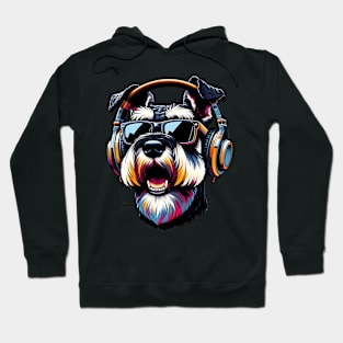 Giant Schnauzer Smiling DJ with Energetic Rhythm Hoodie